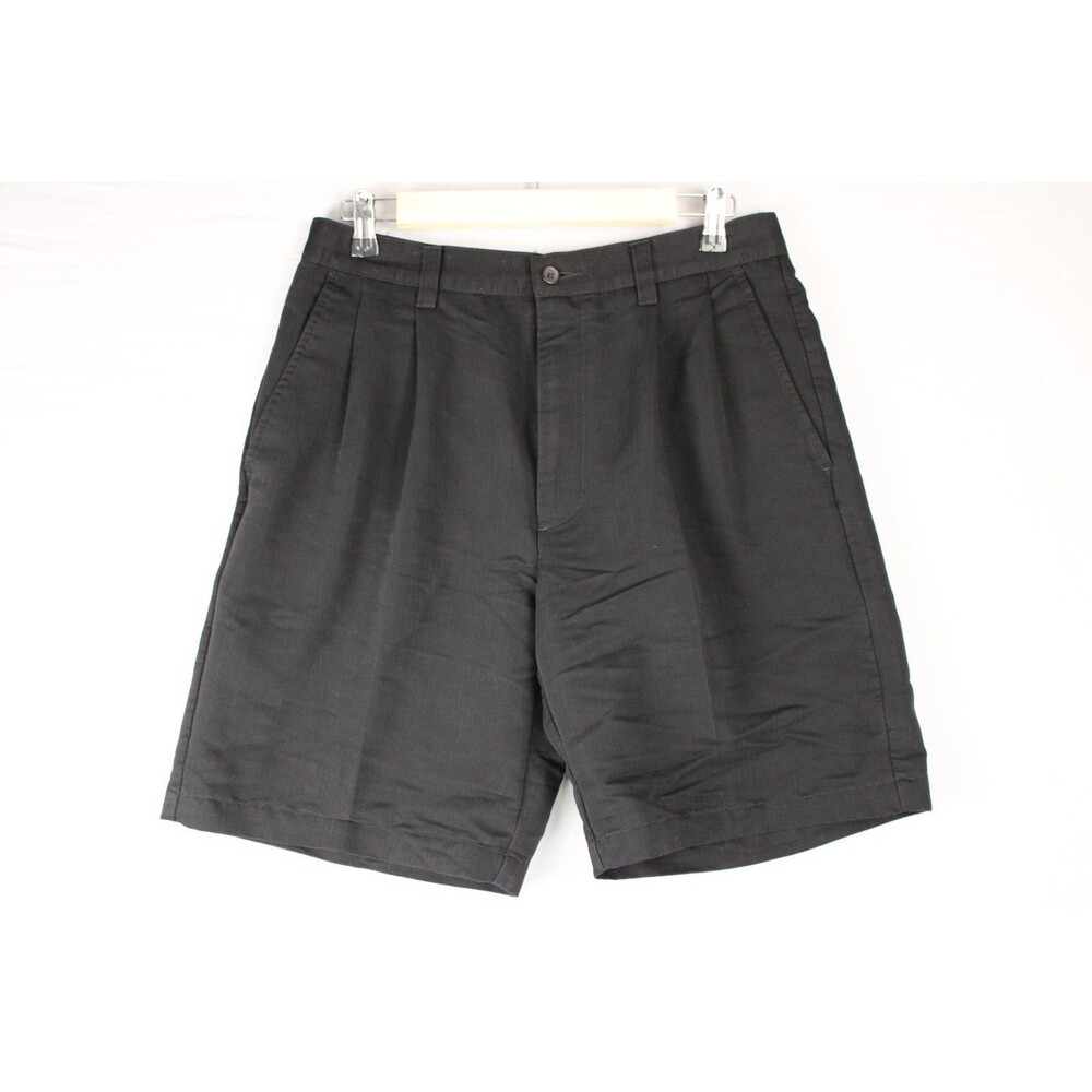 Vintage Crossings Pleated Shorts Mens 32 Black Chino Polyester Blend Summer